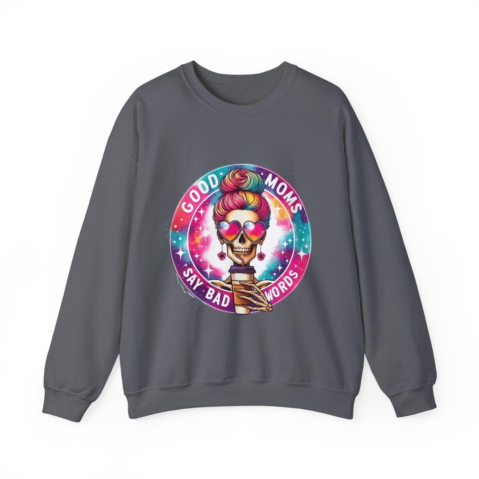 Good Moms Say Bad Words” Funny Mom Sweatshirt – Colorful Skull Mom Life Crewneck - Image 19